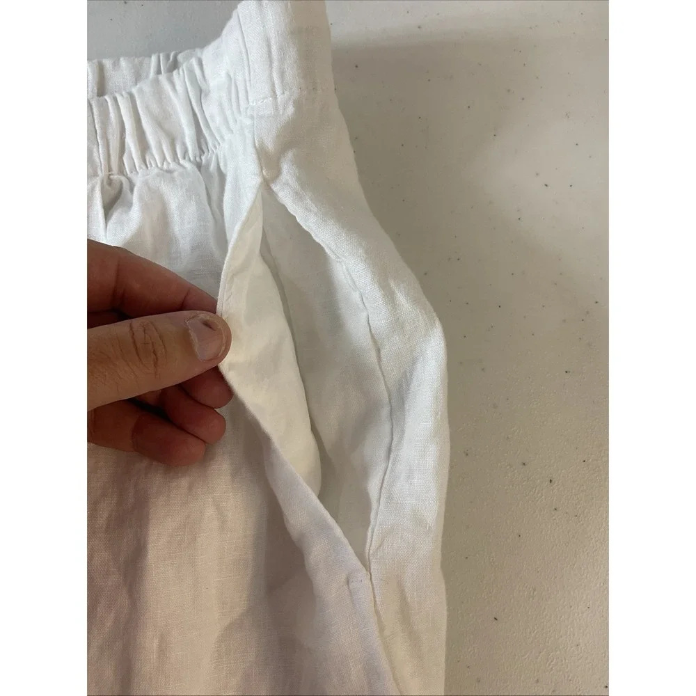 Zara White Wide Leg Linen Pants Women's Size XL Flowy Raw Hem Beach Resort Sheer